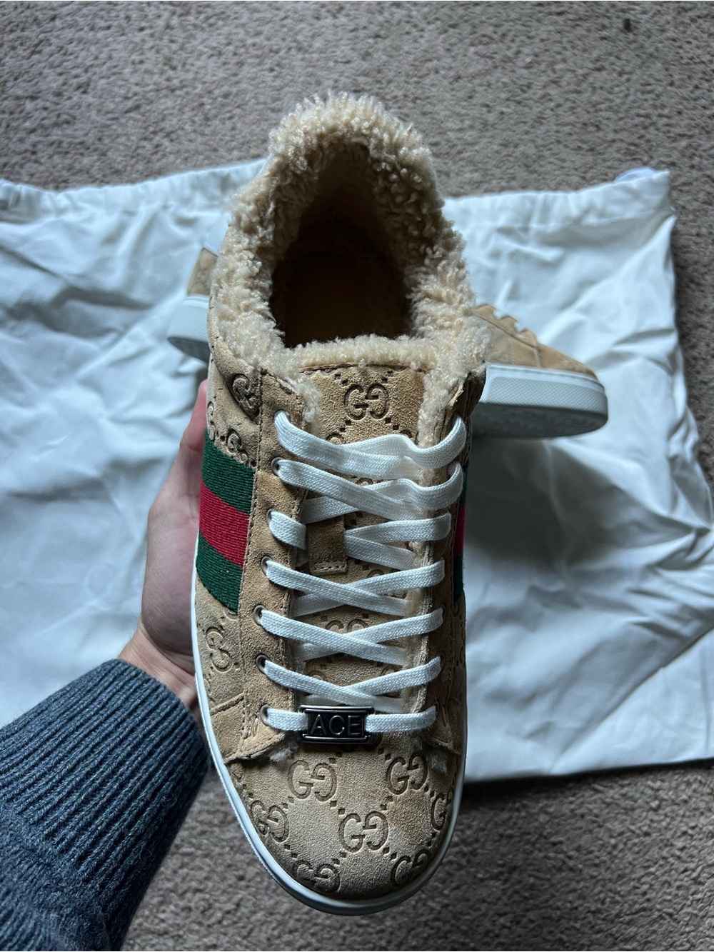 Gucci Tan GG Supreme Sneakers with Green-Red Web Stripe - Picture 7 of 16
